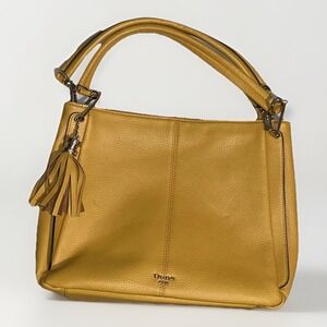 Dune London Yellow Pebbled Faux Leather Shoulder Bag Gold Hardware‎ Tassel Charm